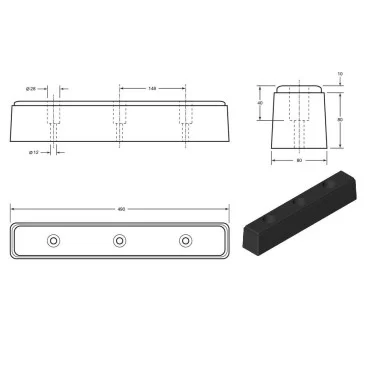 Gummibuffer 450x80x90mm for læsserampe